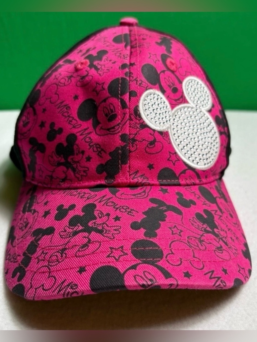 Disney Parks Mickey Mouse Baseball Cap-Pink/Black Bling with Rhinestones in Logo
